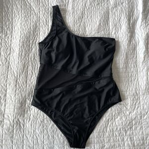 NWT Cupshe One Shoulder Mesh Cutout Womens Black One Piece Swimsuit Size XL